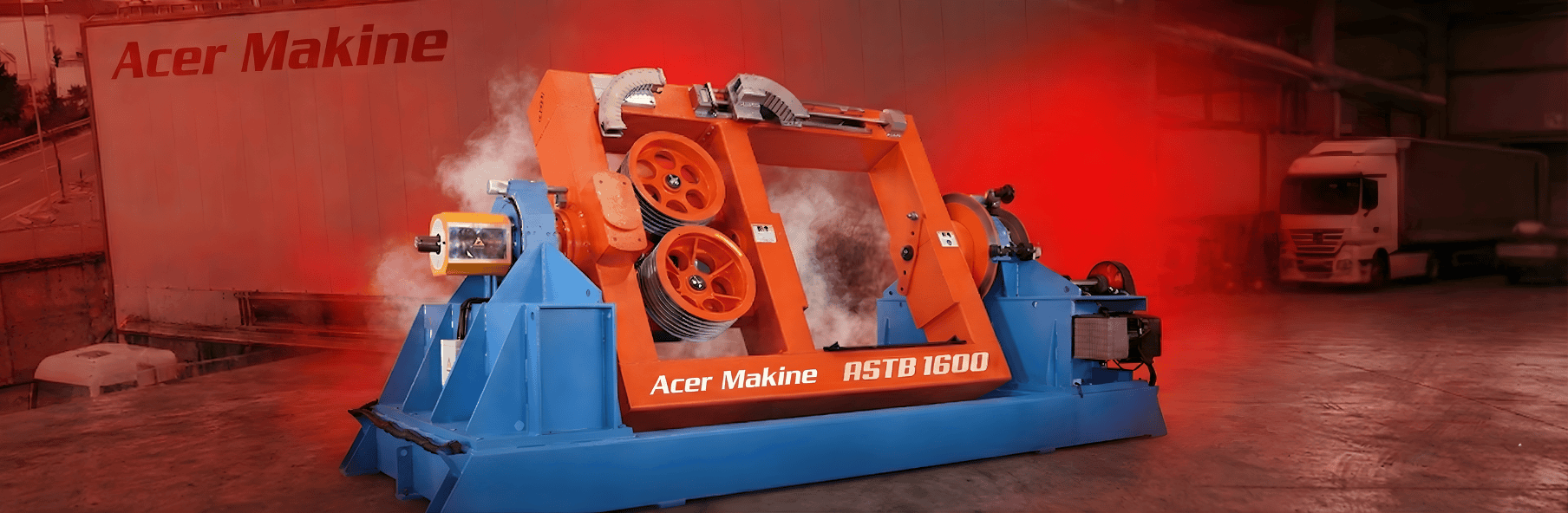 Acer Makine industrial machine - IMACH branded red and white payoff/takeup system in operation